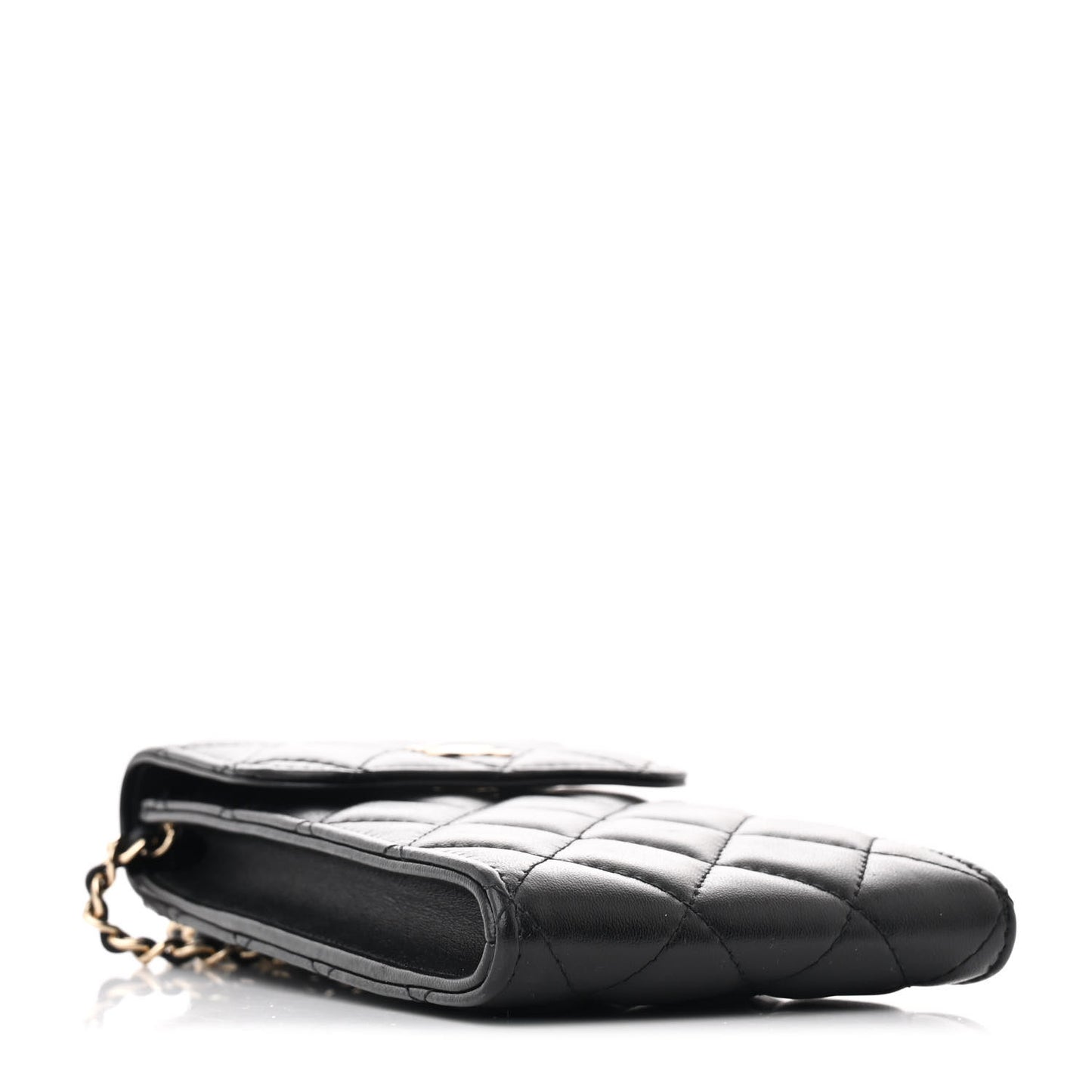 Lambskin Quilted Mini Camellia Bow Phone Holder Black