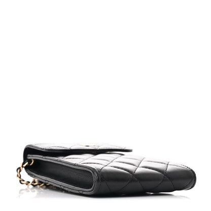Chanel Lambskin Quilted Mini Camellia Bow Phone Holder Black 4 of 12