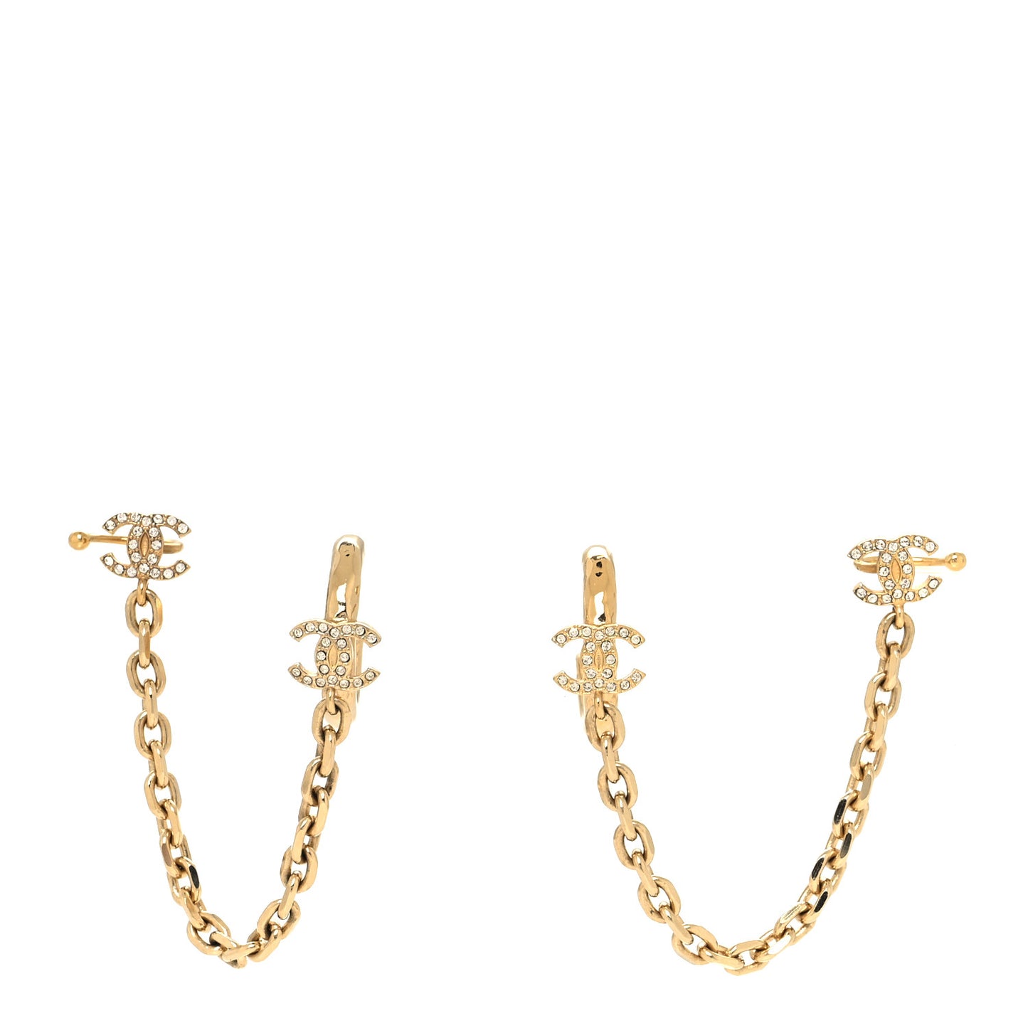 Crystal Chain CC Climber Earrings Gold