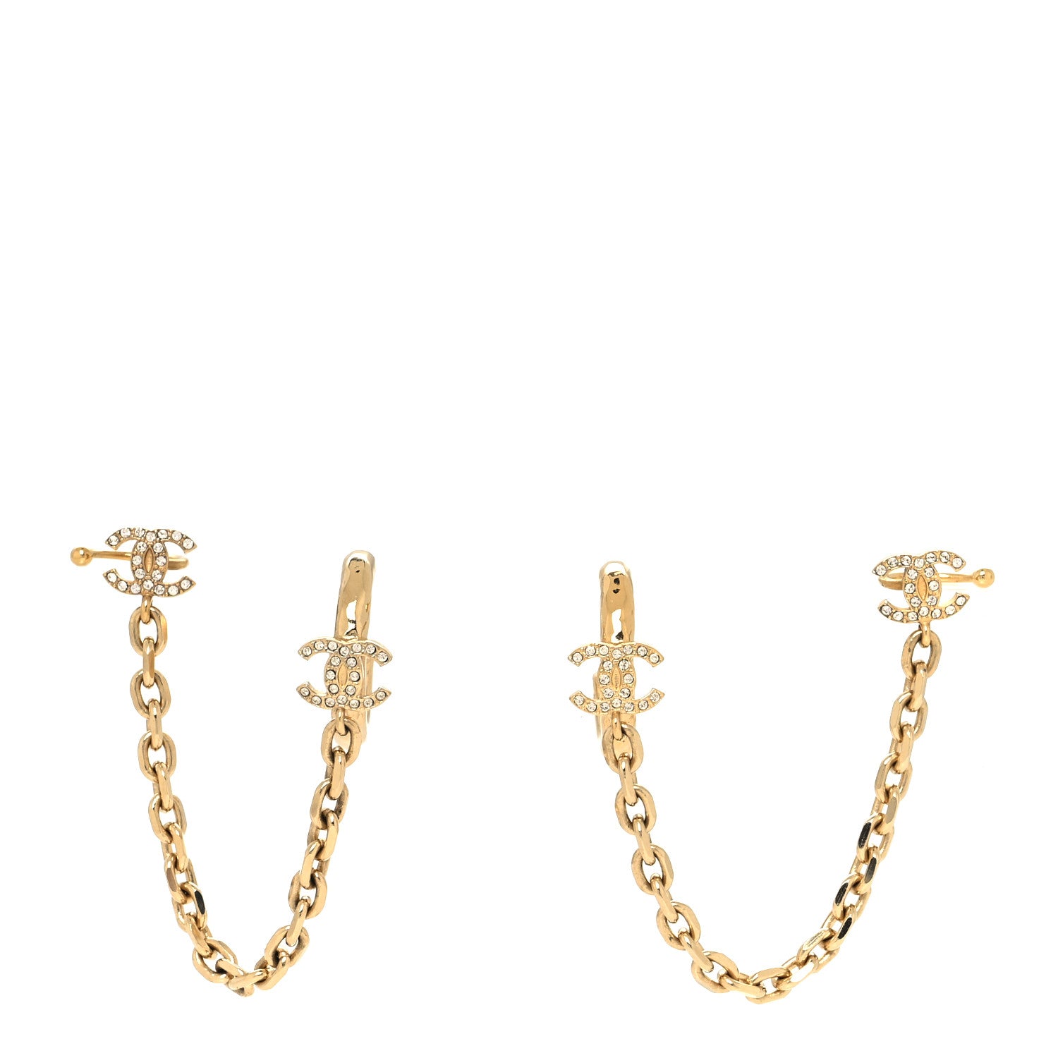 Chanel Crystal Chain CC Climber Earrings Gold 1 of 4
