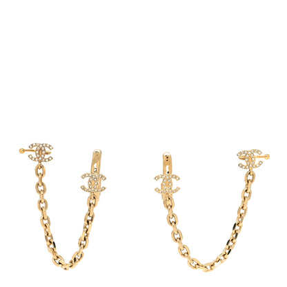 Chanel Crystal Chain CC Climber Earrings Gold 1 of 4