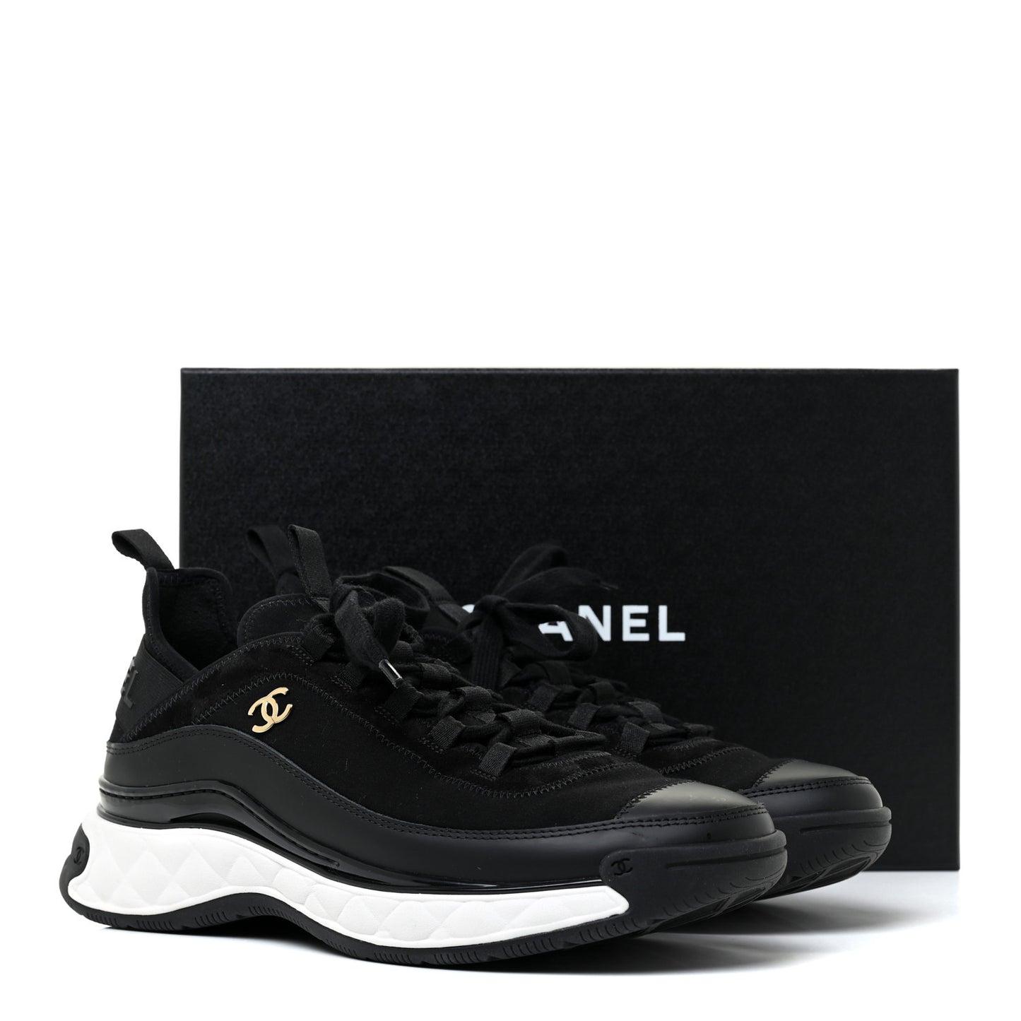 Velvet Calfskin Mixed Fibers CC Sneakers 40.5 Black
