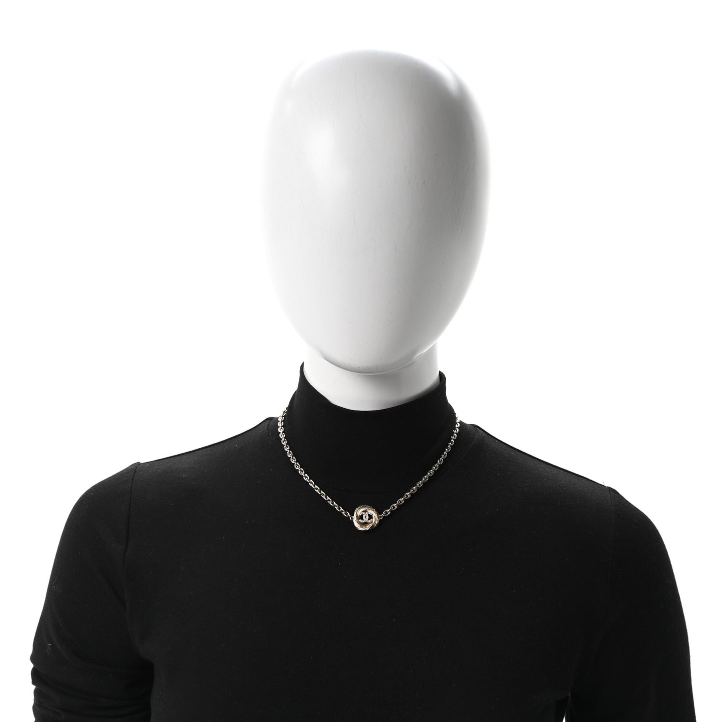 Crystal Metal CC Round Pendant Necklace Gold