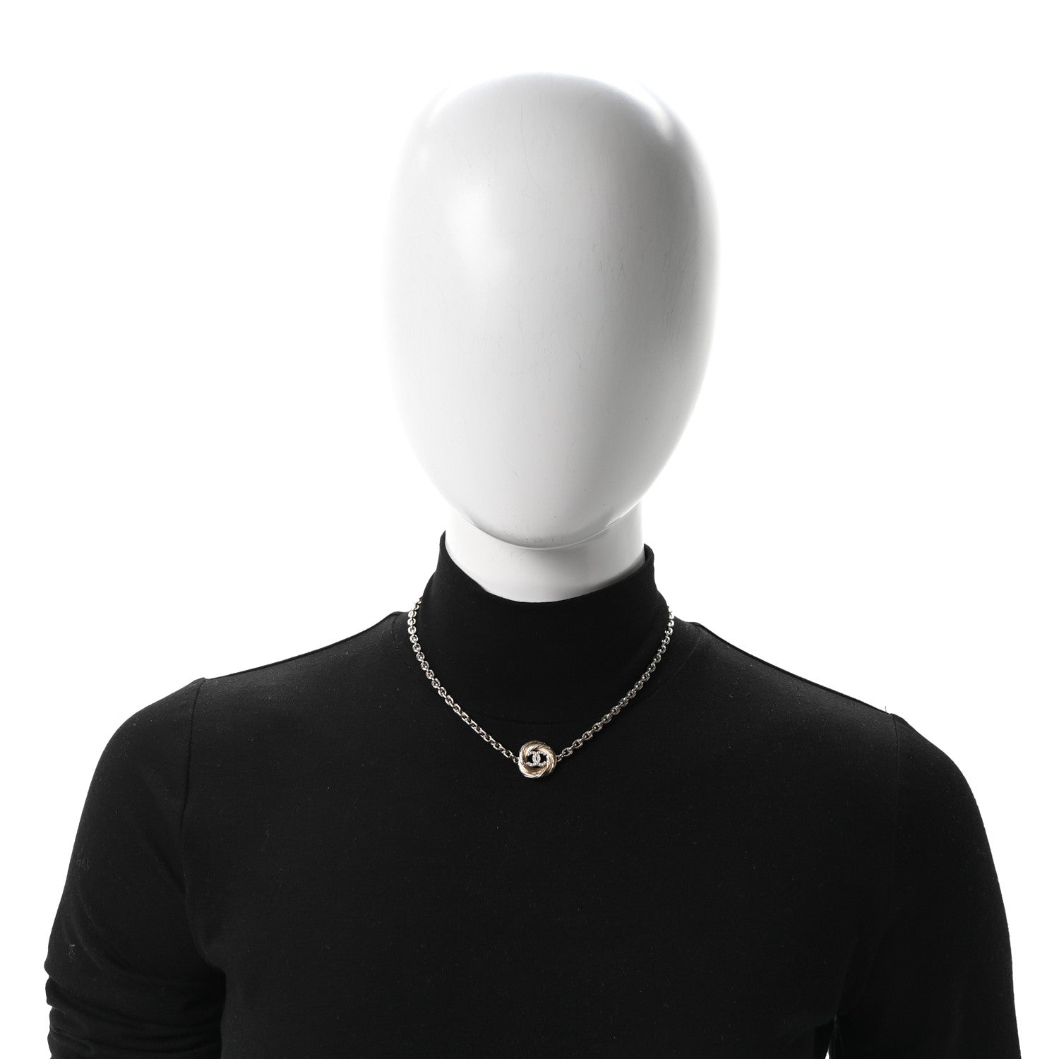 Chanel Crystal Metal CC Round Pendant Necklace Gold 2 of 5