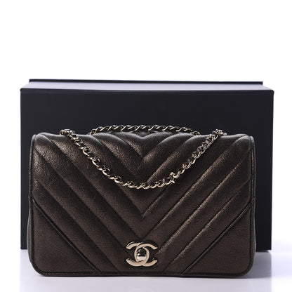 Chanel Metallic Caviar Chevron Quilted Mini Statement Flap Bronze 11 of 11