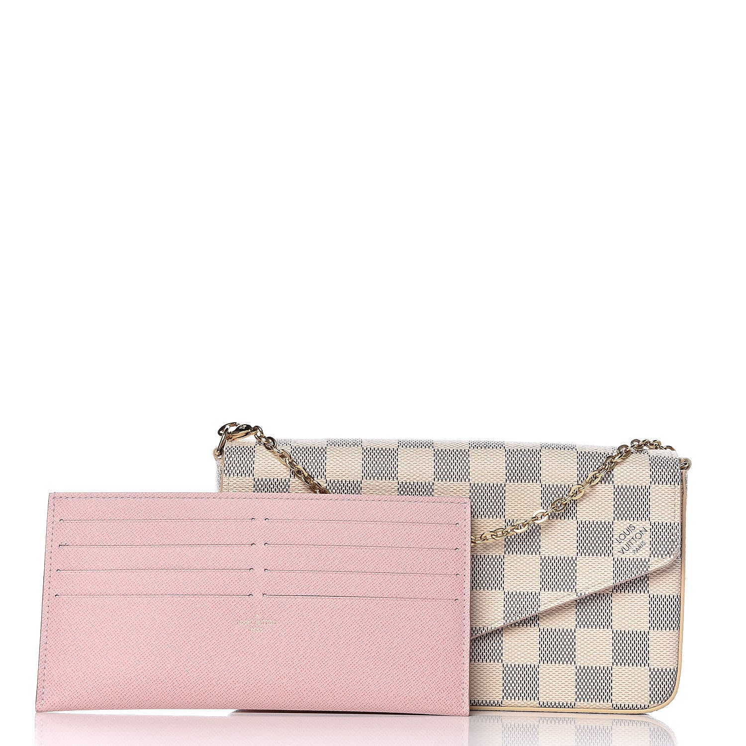 Louis Vuitton Damier Azur Pochette Felicie Chain Wallet Rose Ballerine 3 of 14