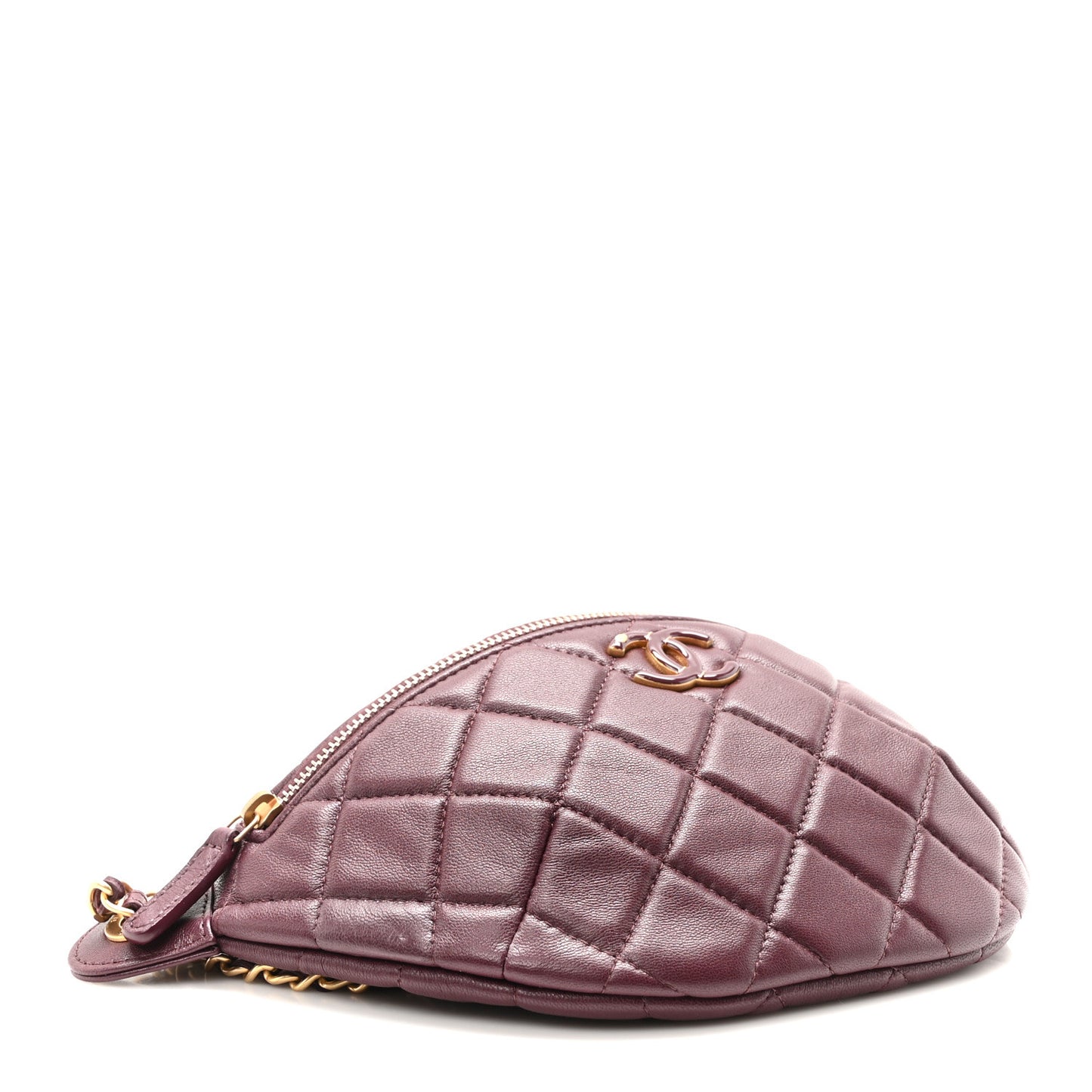 Shiny Lambskin Enamel Quilted Waist Bag Fanny Pack Burgundy