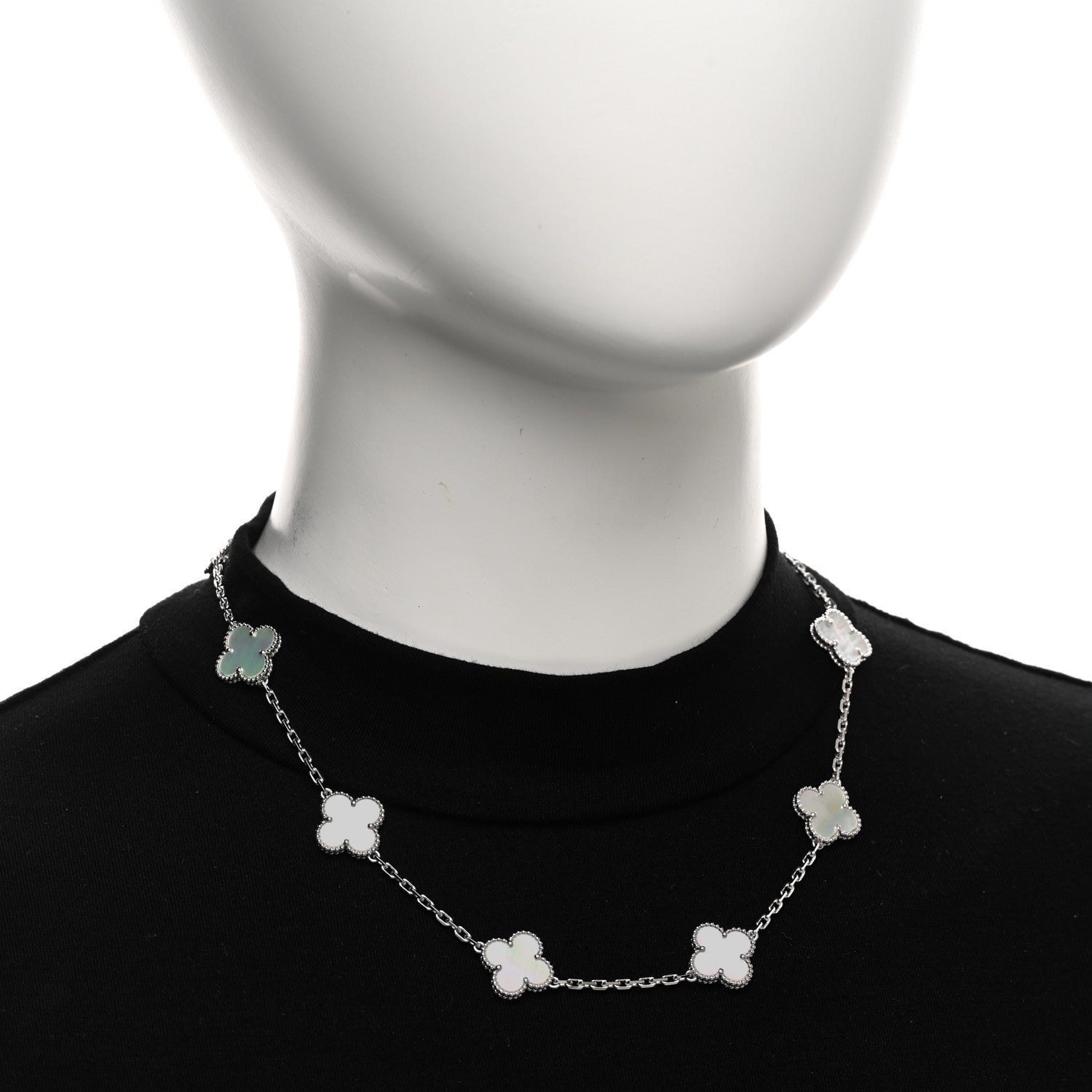 Van Cleef & Arpels 18K White Gold Mother of Pearl 10 Motifs Vintage Alhambra Necklace 2 of 6