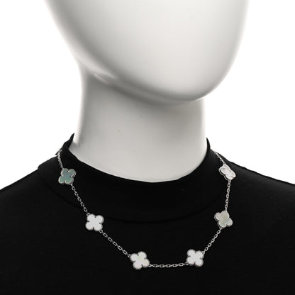 Van Cleef & Arpels 18K White Gold Mother of Pearl 10 Motifs Vintage Alhambra Necklace 2 of 6