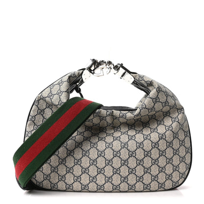 Gucci GG Supreme Monogram Textured Calfskin Web Large Attache Shoulder Bag Beige Blue 1 of 10