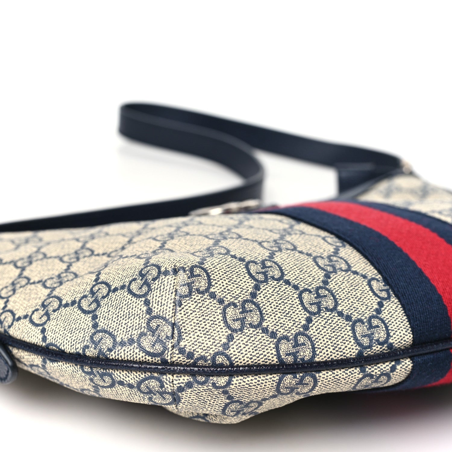 Gucci GG Supreme Monogram Textured Dollar Calfskin Web Small Ophidia Half Moon Hobo Beige Blue 9 of 10