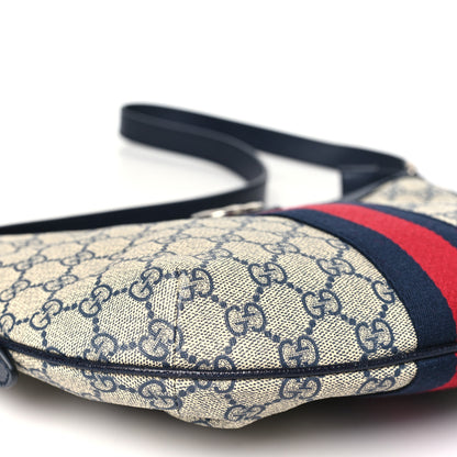 Gucci GG Supreme Monogram Textured Dollar Calfskin Web Small Ophidia Half Moon Hobo Beige Blue 9 of 10