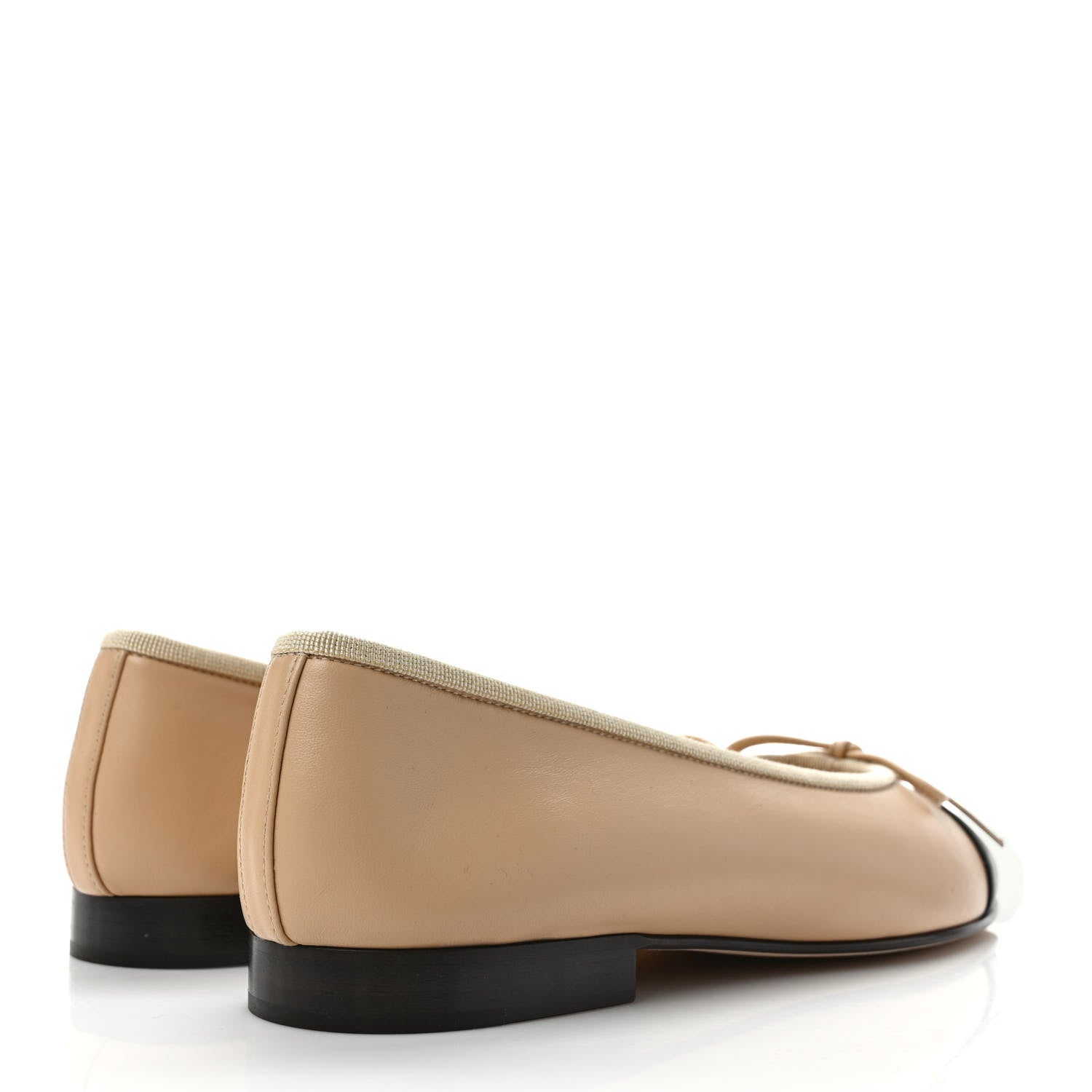 Chanel Lambskin Cap Toe CC Ballerina Flats 37 Beige Black 4 of 9