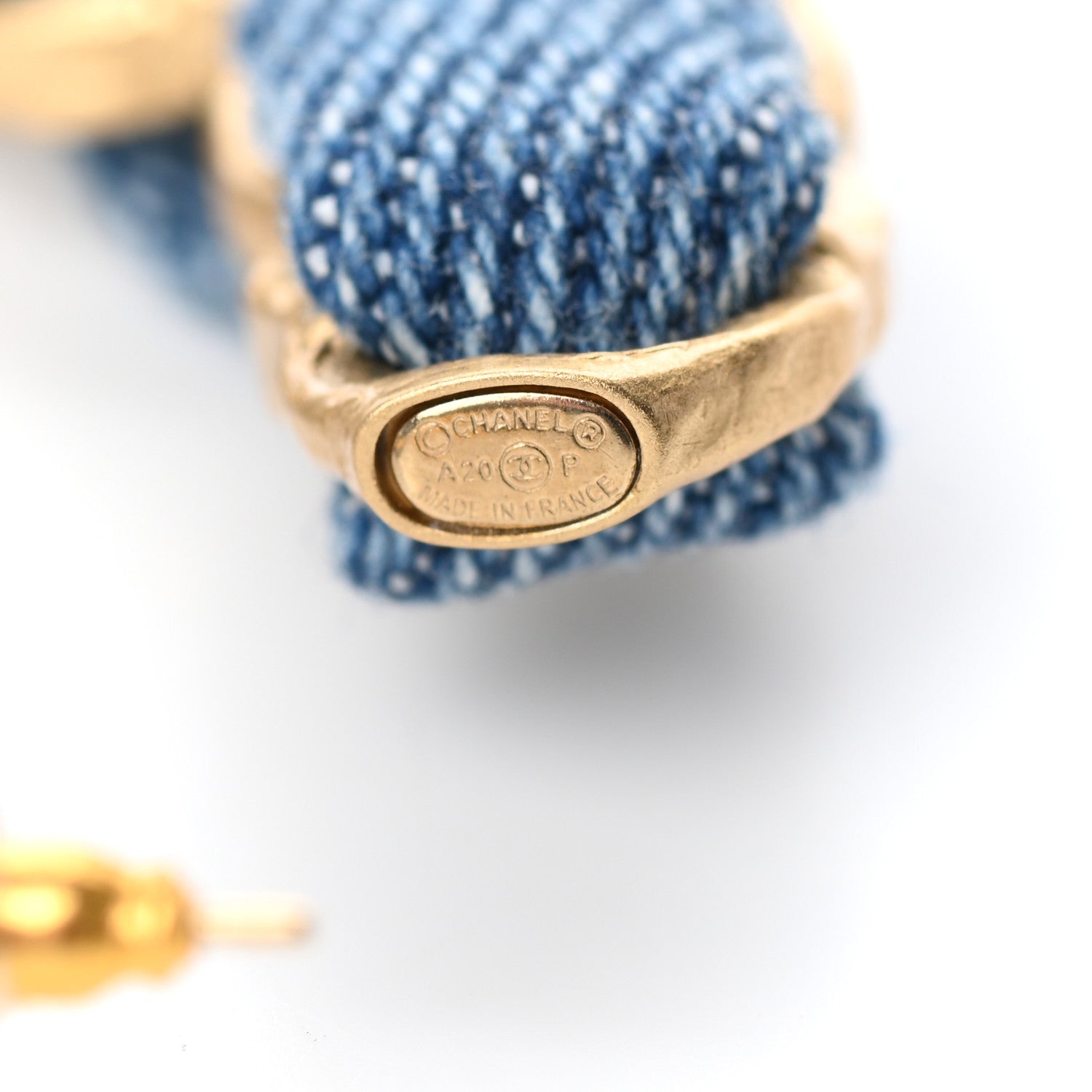 Chanel Denim CC Chain Hoop Earrings Gold Blue 5 of 6