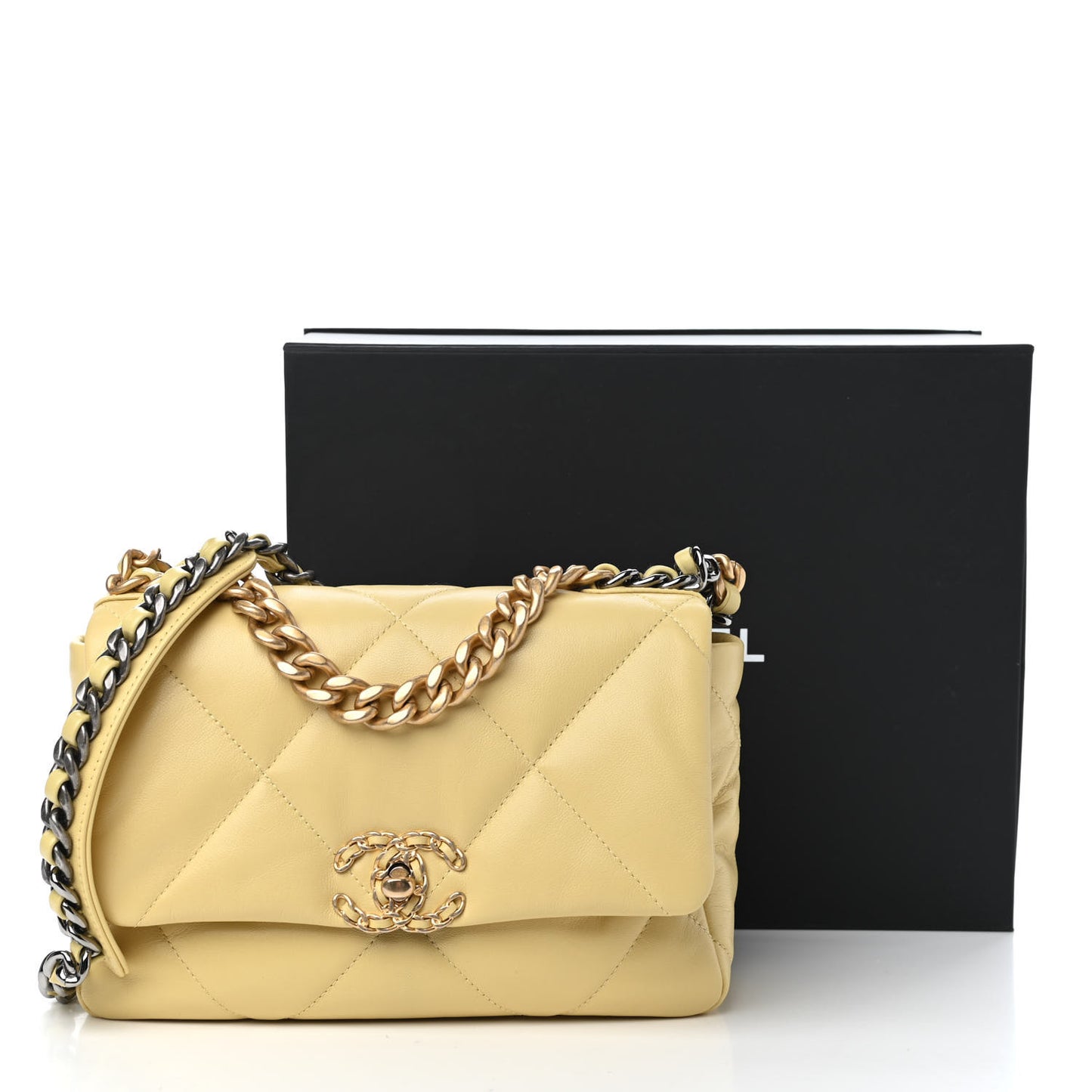 Shiny Goatskin Quilted Medium Chanel 19 Flap Yellow
