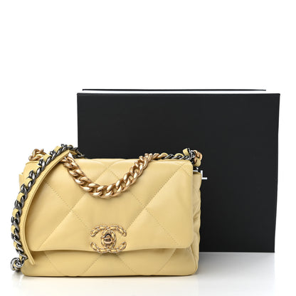 Chanel Shiny Goatskin Quilted Medium Chanel 19 Flap Yellow 11 of 11
