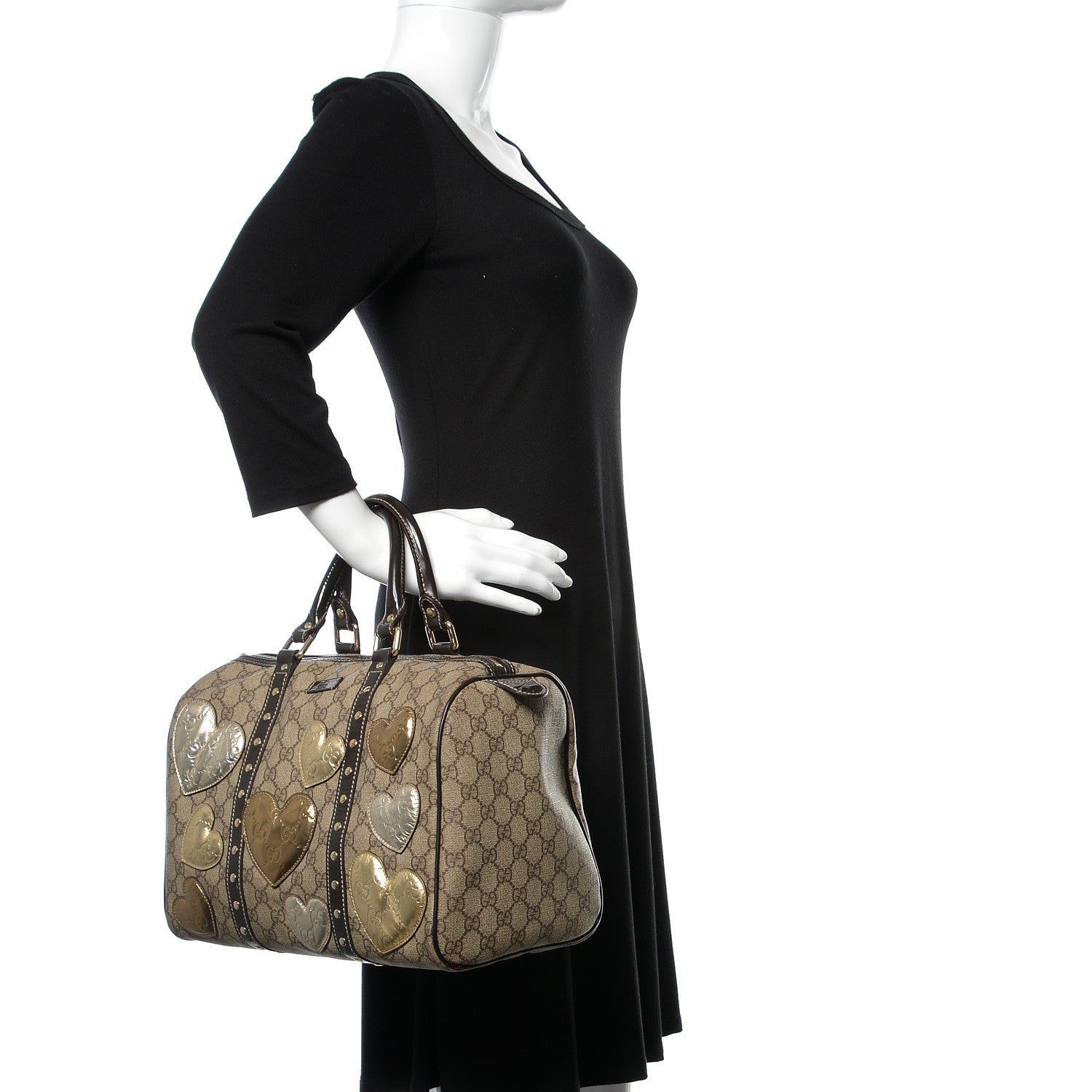 Gucci Monogram Guccissima Hearts Studded Medium Joy Boston Dark Brown 2 of 9