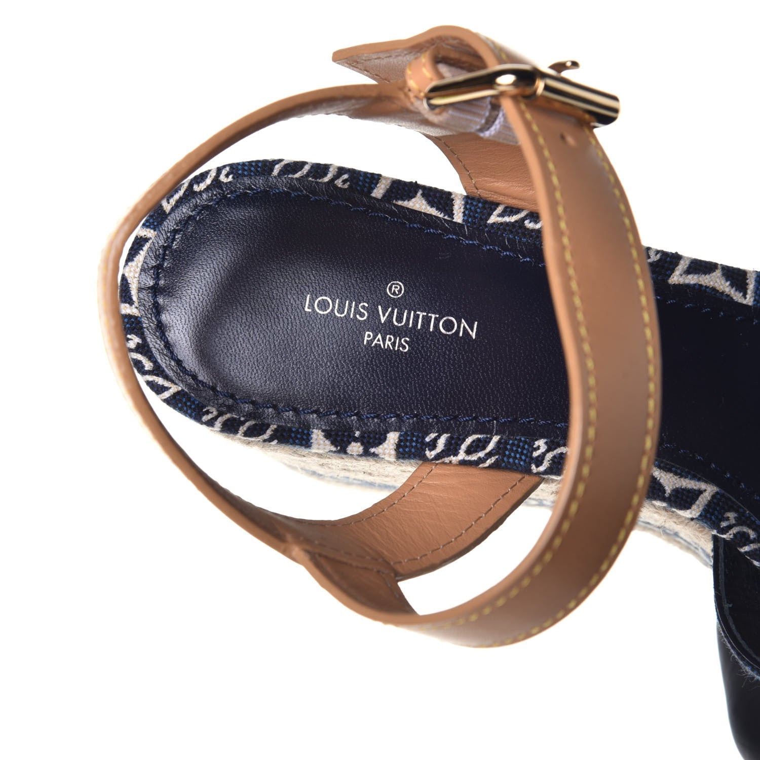 Louis Vuitton Jacquard Calfskin Since 1854 Boundary Wedge Sandals 37.5 Blue 7 of 9