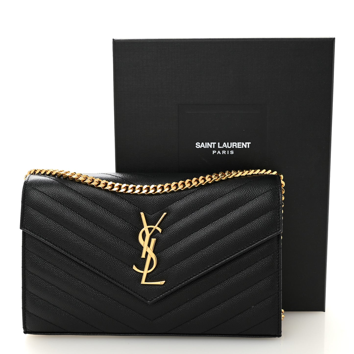 Grain De Poudre Matelasse Chevron Monogram Chain Wallet Black