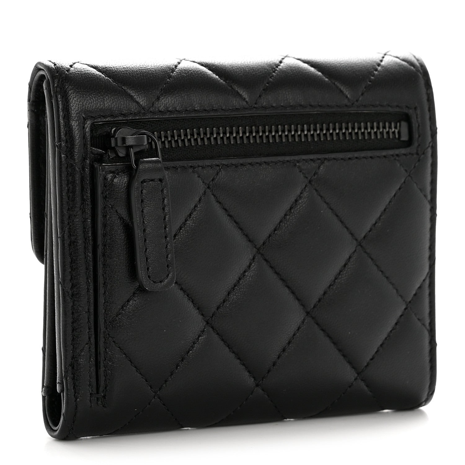 Chanel Lambskin Quilted Compact Flap Wallet So Black 3 of 9