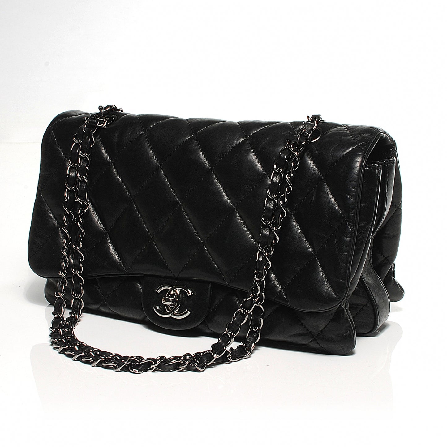 Lambskin Quilted 3 Large Flap Black