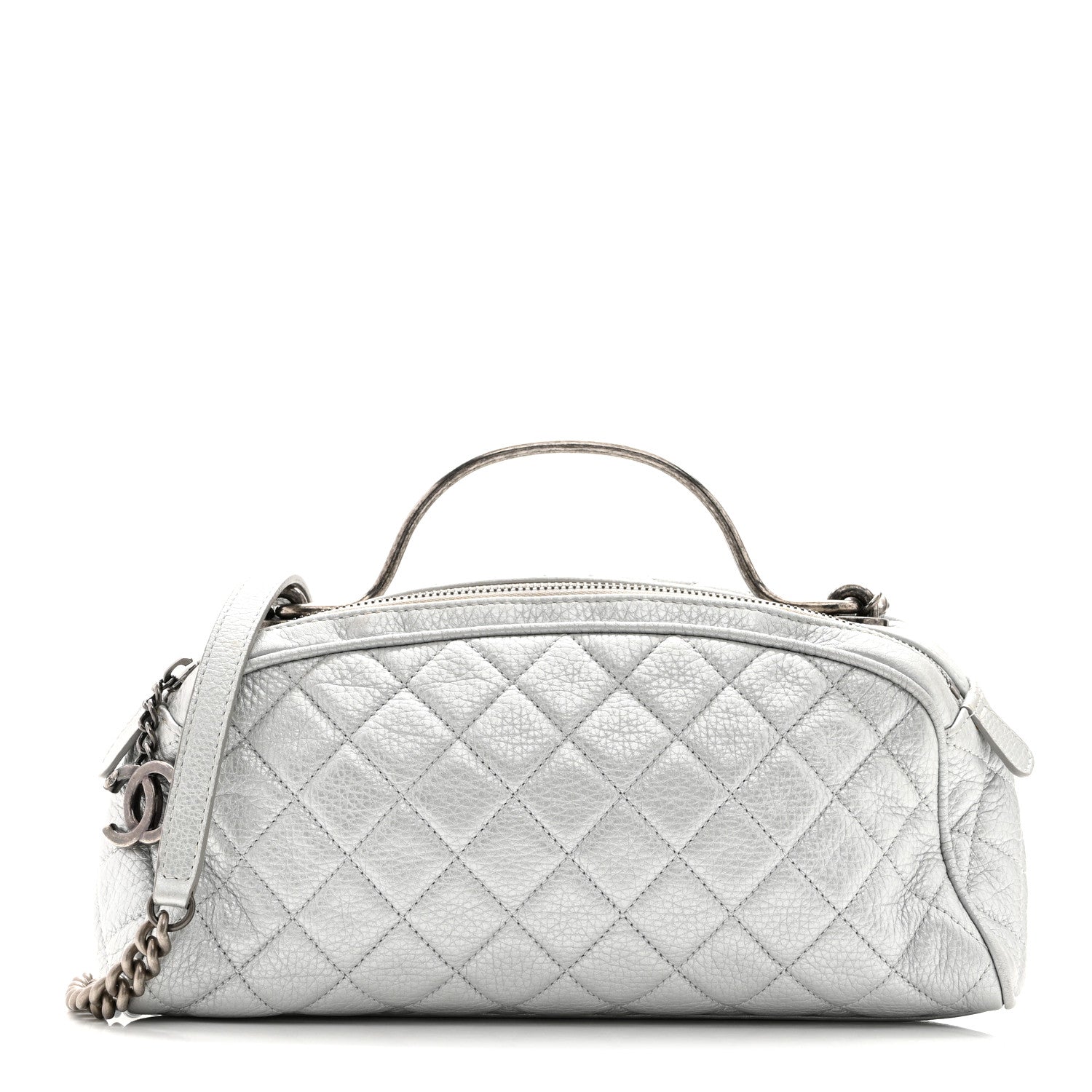 Chanel Metallic Calfskin Quilted Mini Bowling Bag Silver 1 of 10