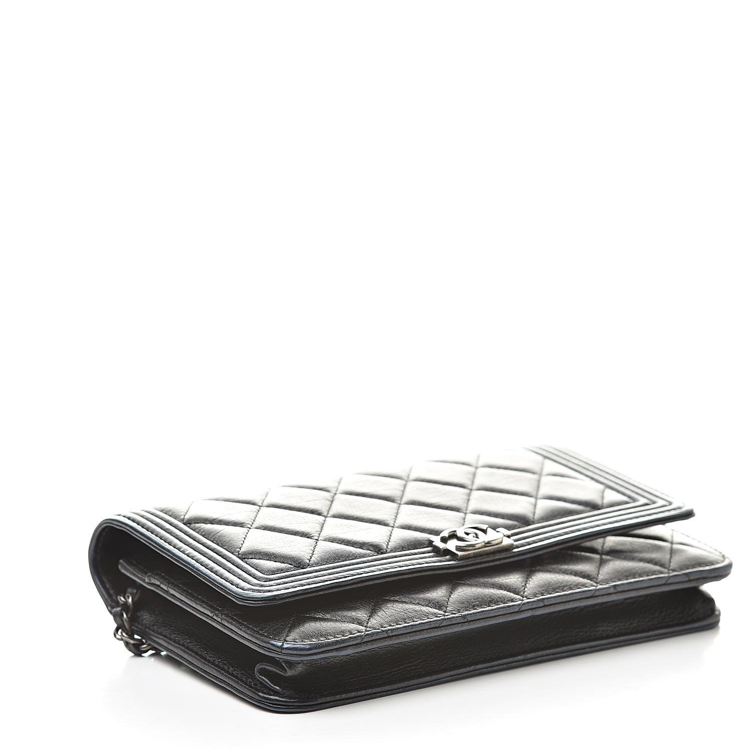 Chanel Aged Calfskin Calfskin Quilted Boy Wallet On Chain WOC Black 4 of 13