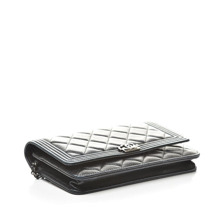 Chanel Aged Calfskin Calfskin Quilted Boy Wallet On Chain WOC Black 4 of 13