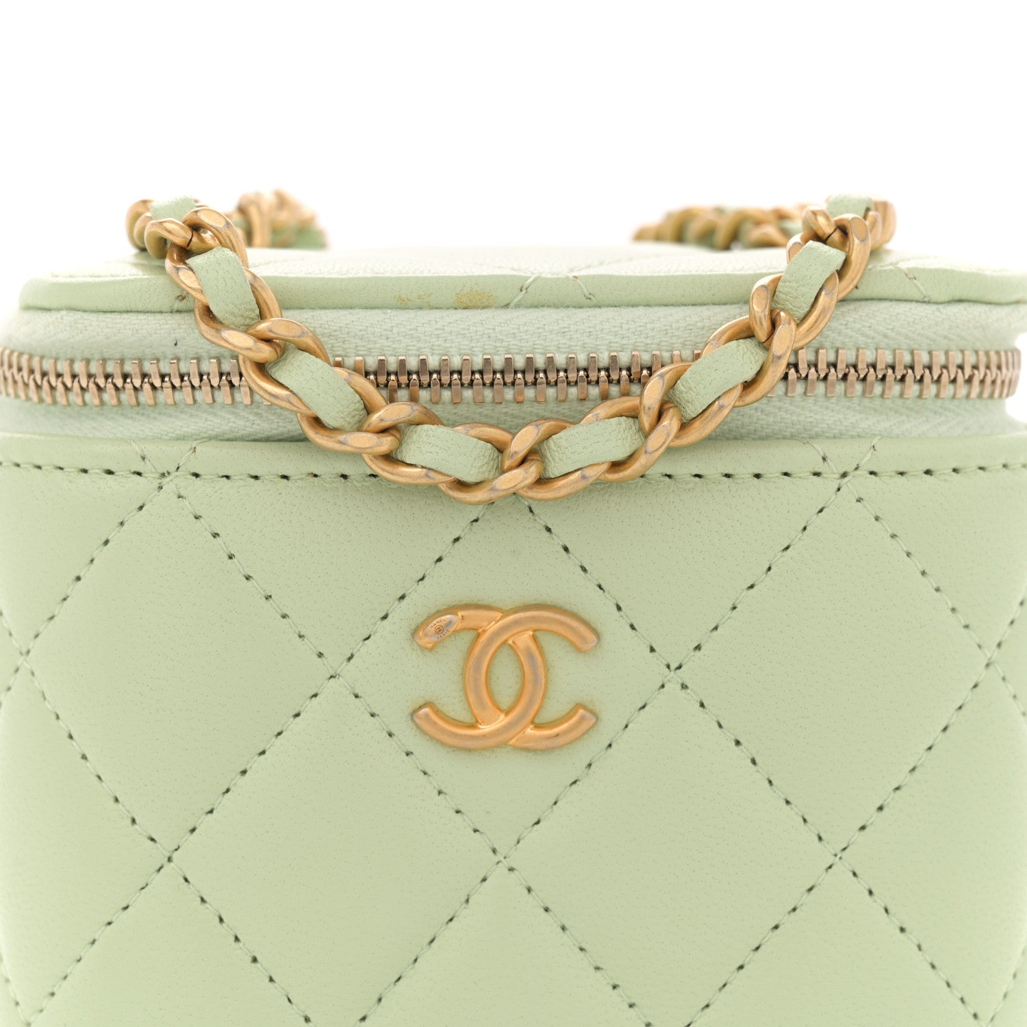 Chanel Lambskin Quilted Pearl Crush Mini Vanity Case With Chain Light Green 8 of 11