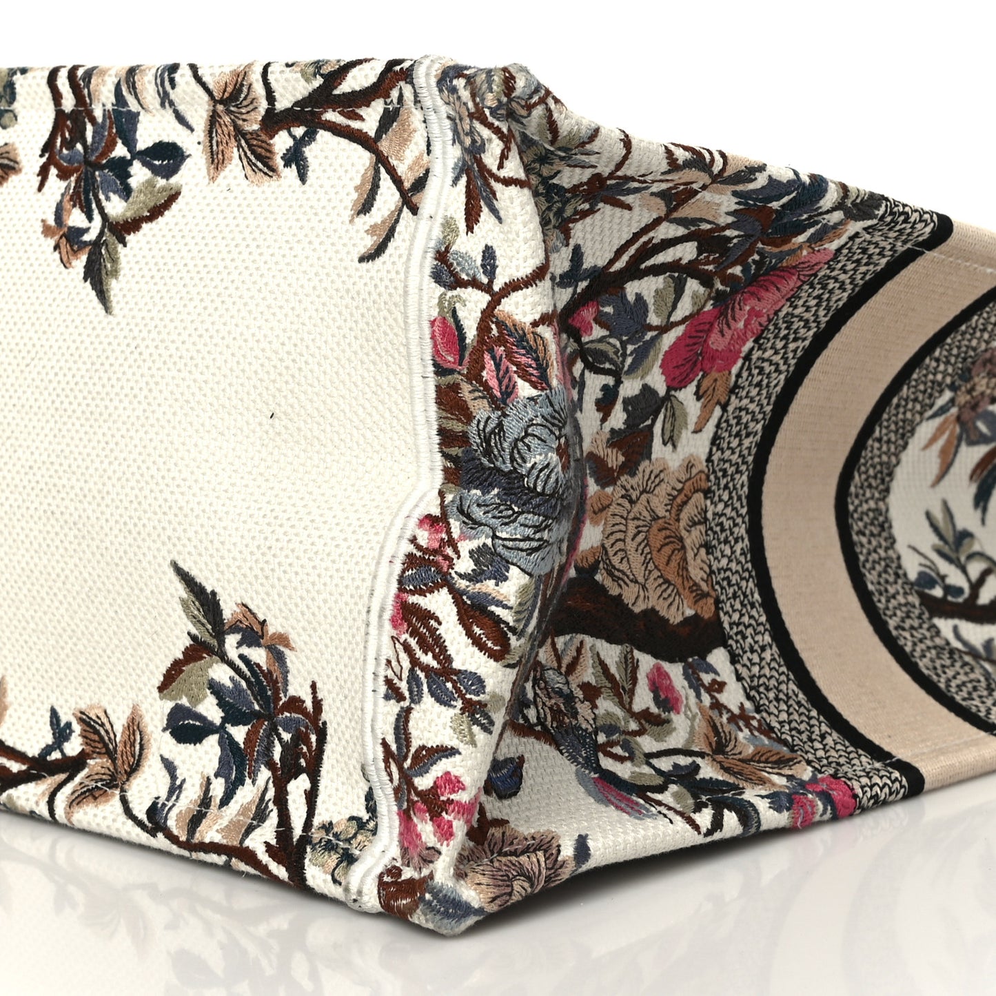 Canvas Embroidered Large Jardin D'Hiver Book Tote Latte Multicolor