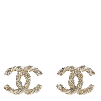 Chanel Crystal Twisted CC Earrings Gold 1 of 8