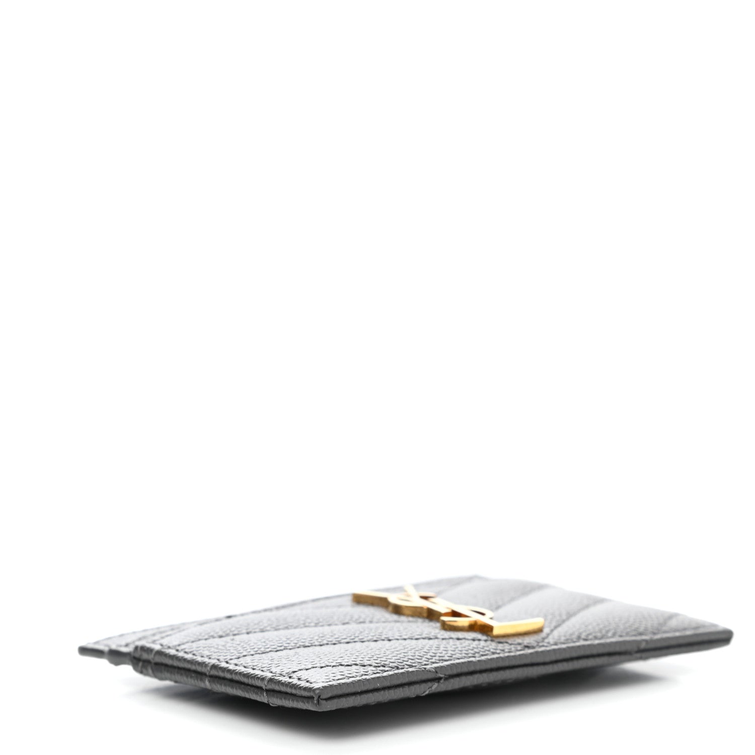 Saint Laurent Grain De Poudre Matelasse Chevron Monogram Credit Card Case Storm 4 of 8