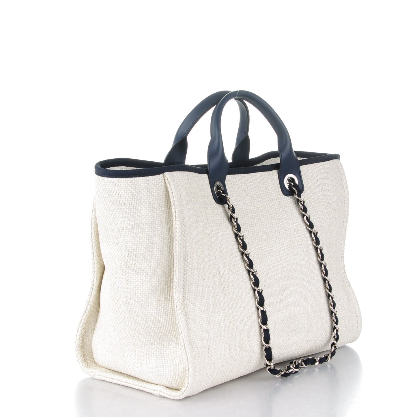 Canvas Large Deauville Tote White Navy