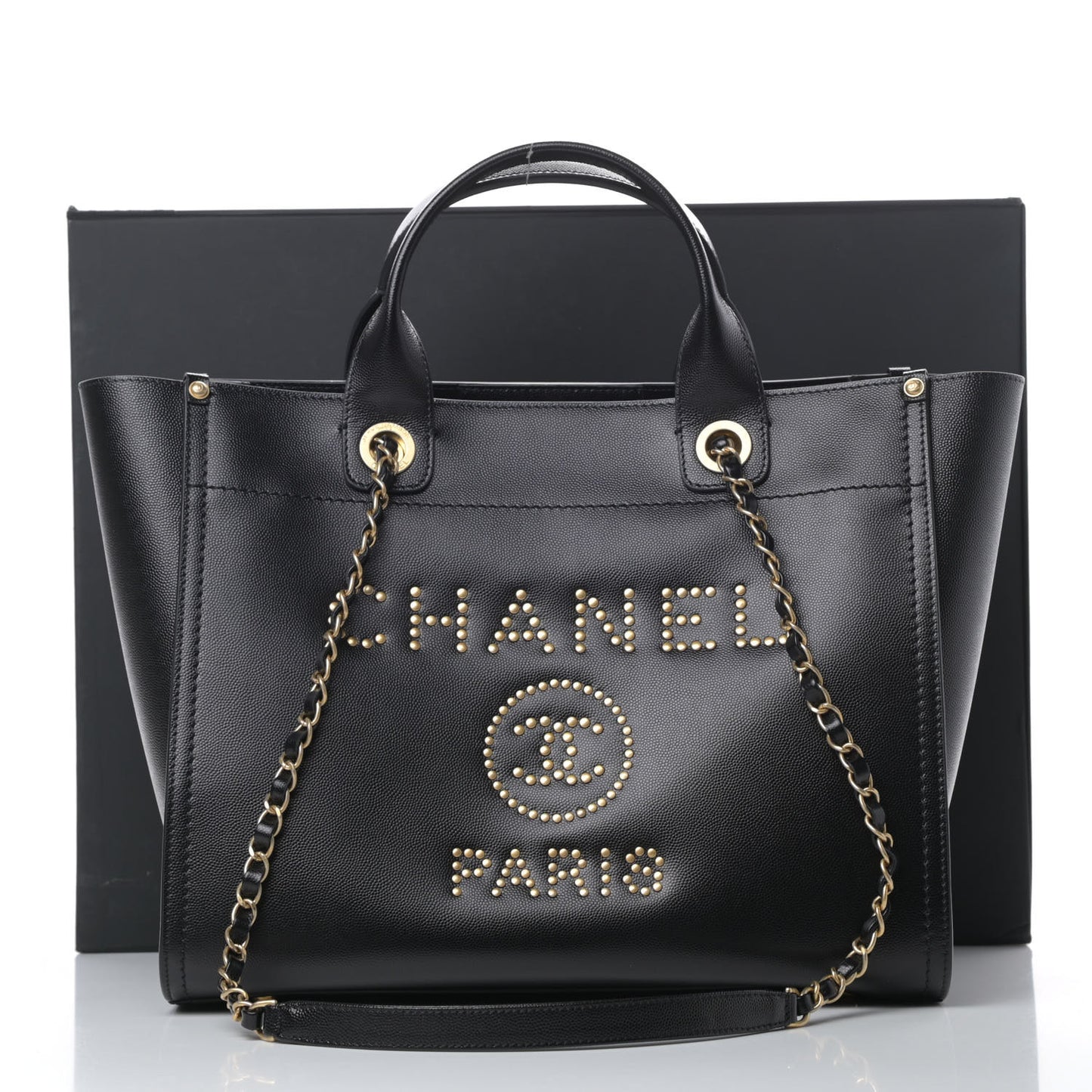 Caviar Small Studded Deauville Tote Black
