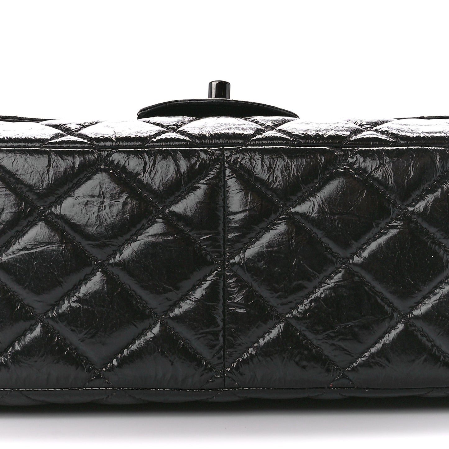 Shiny Distressed Calfskin Quilted Jumbo Double Flap So Black
