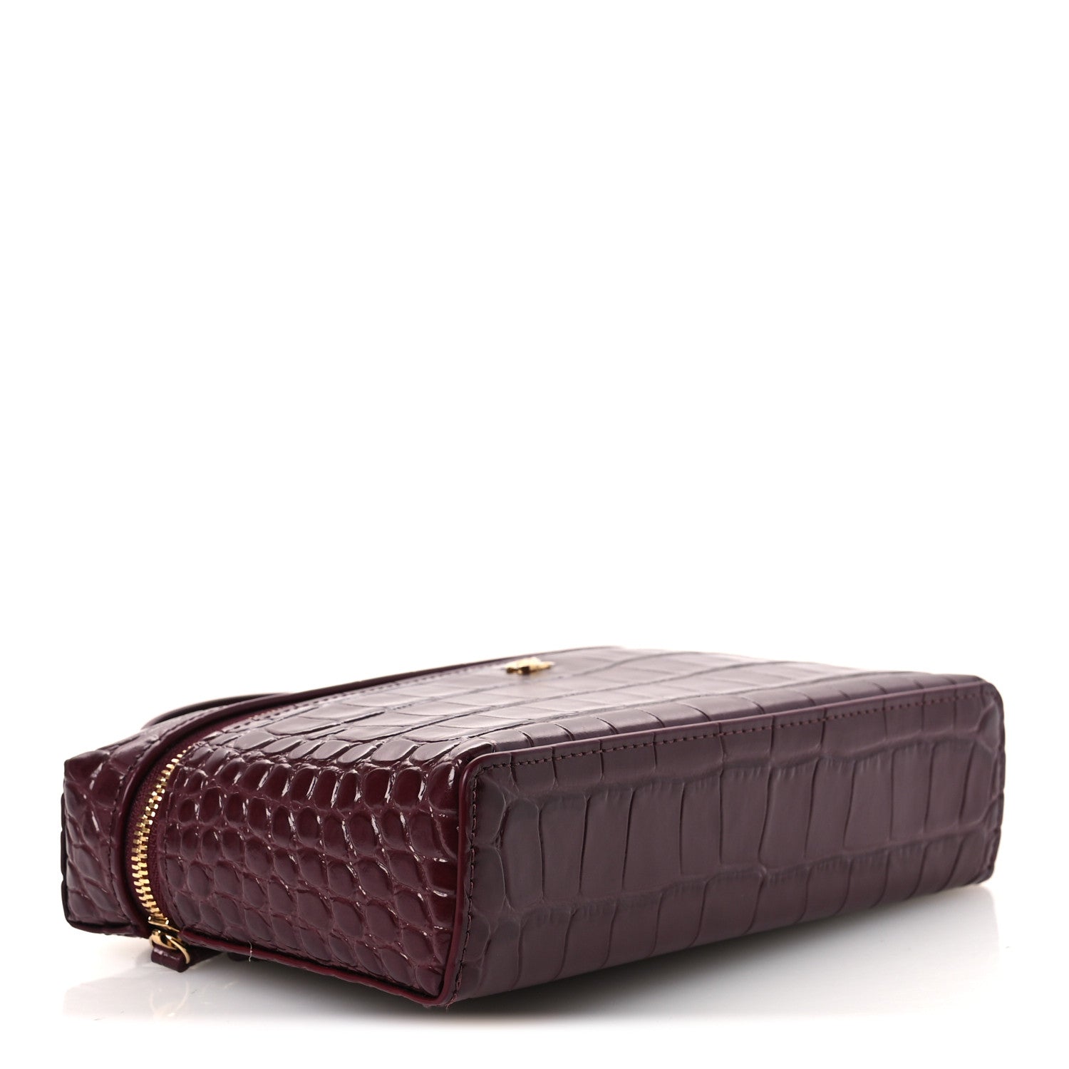 Chanel Calfskin Crocodile Embossed Top Handle Vanity Case With Chain  Burgundy 4 of 12