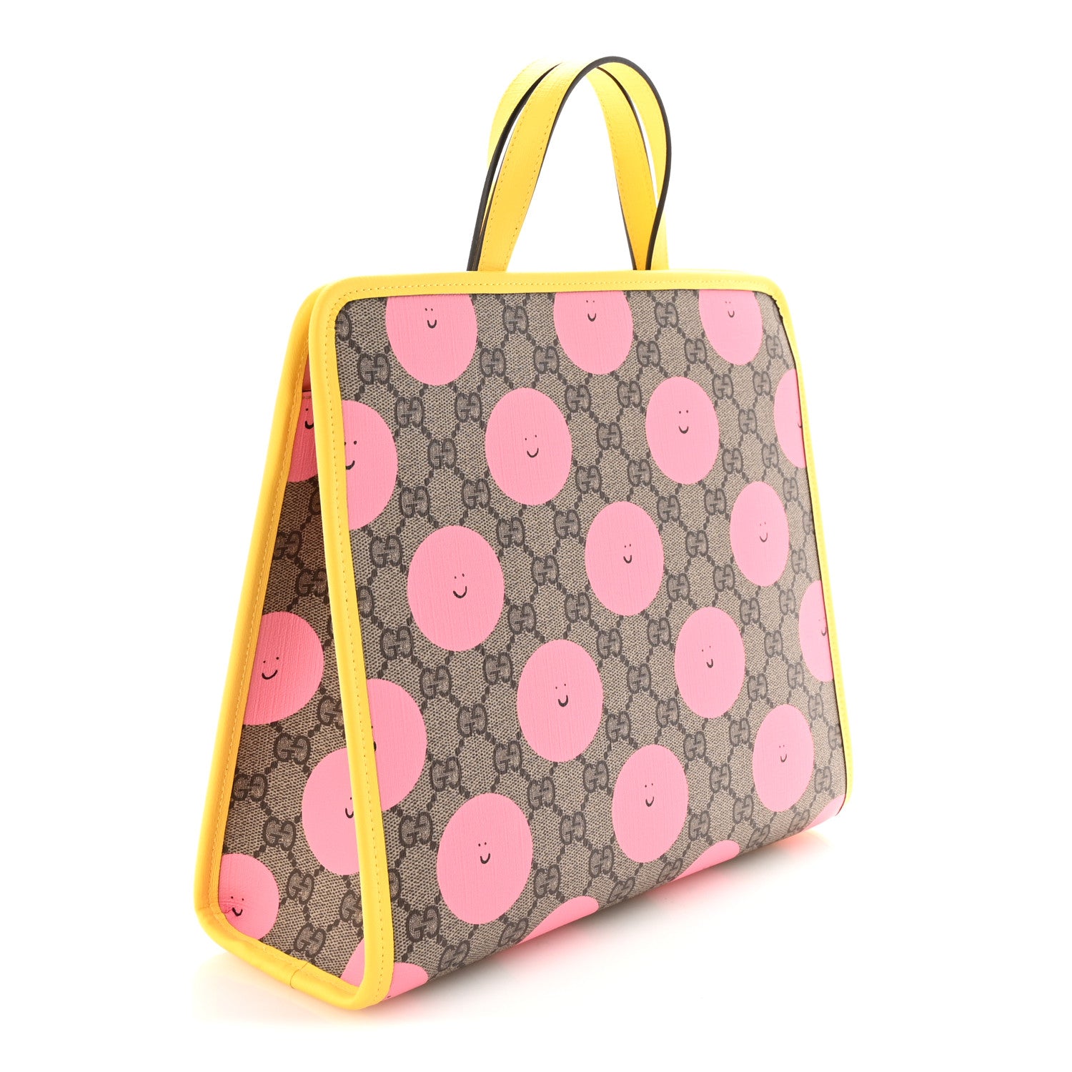 Gucci GG Supreme Monogram Childrens Printed Smile Tote Beige Dark Brown Yellow Pink 3 of 10
