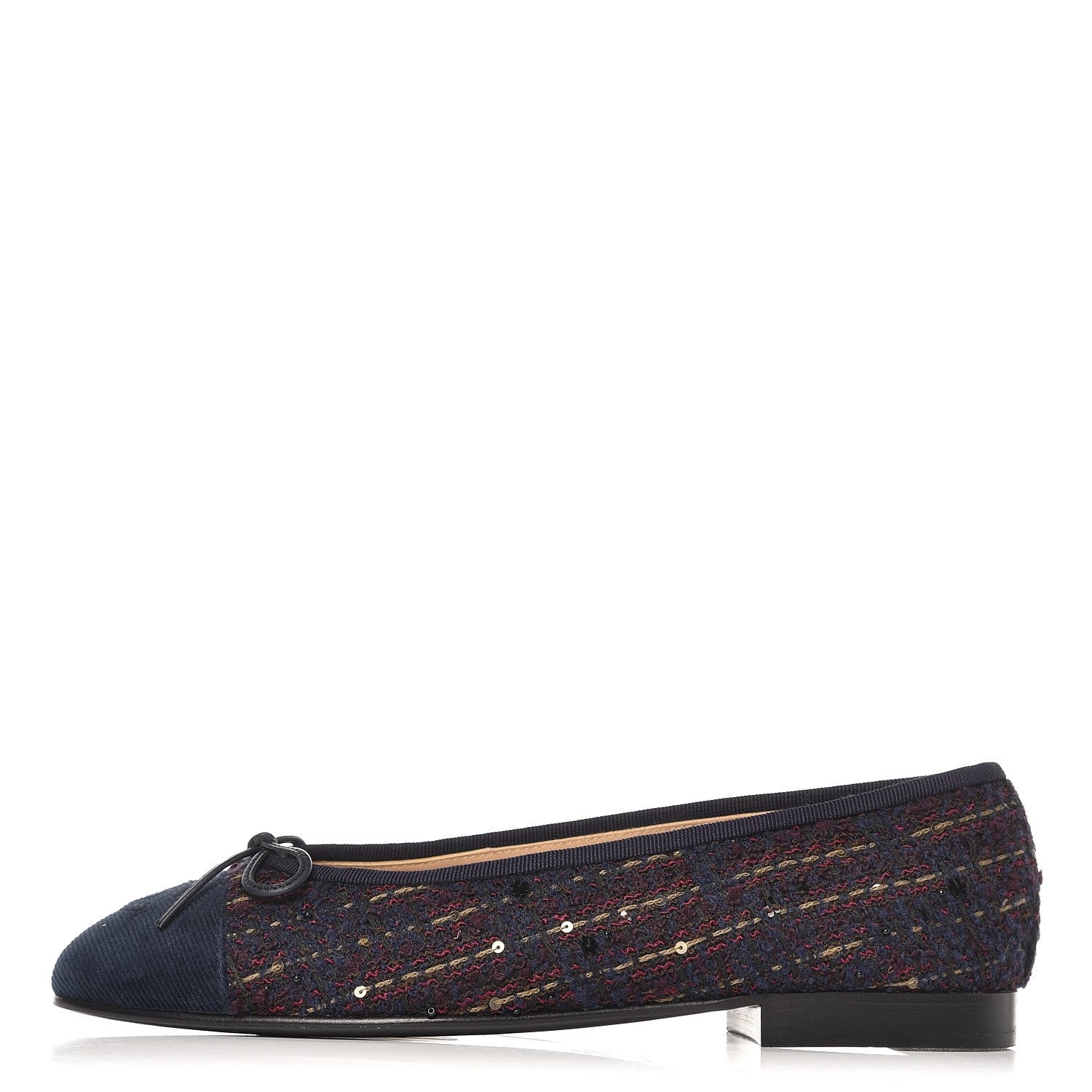 Chanel Tweed Flannel Cap Toe Ballerina Flats 37 Navy 1 of 10
