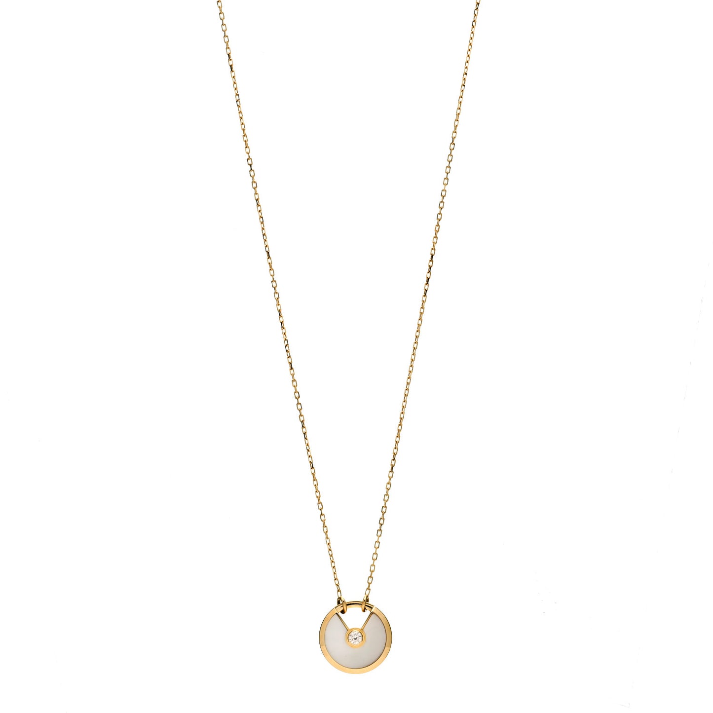 18K Yellow Gold Diamond Mother of Pearl SM Amulette de Cartier Pendant Necklace