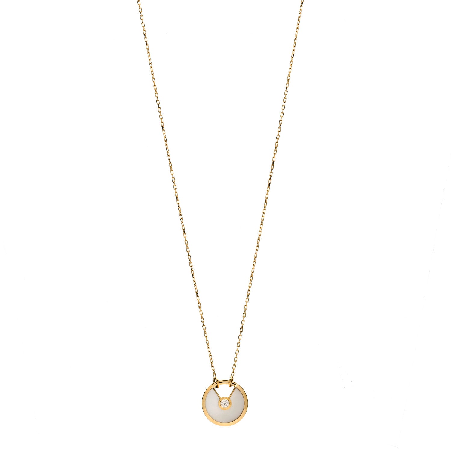 Cartier 18K Yellow Gold Diamond Mother of Pearl SM Amulette de Cartier Pendant Necklace 1 of 3