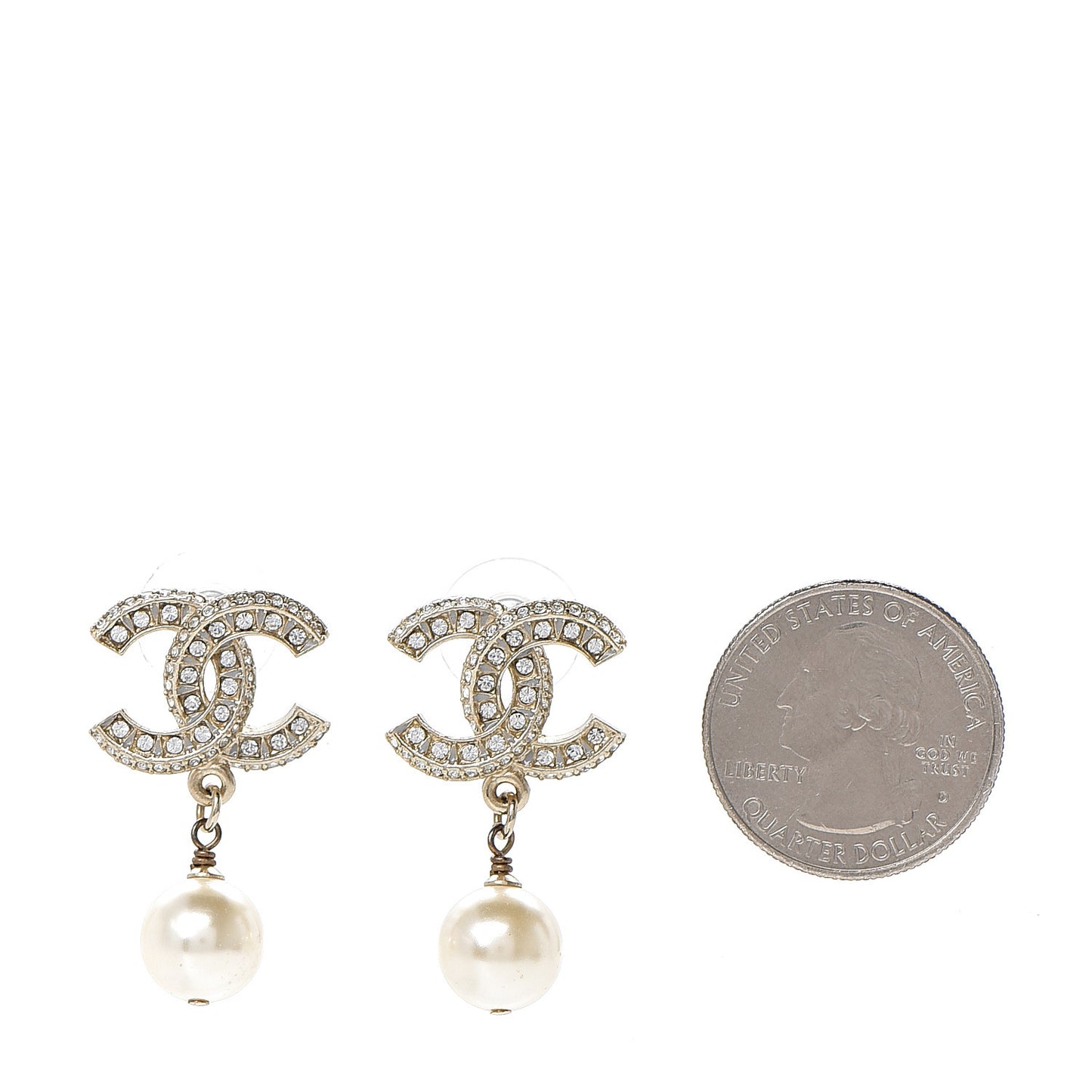 Crystal Pearl CC Drop Earrings Gold