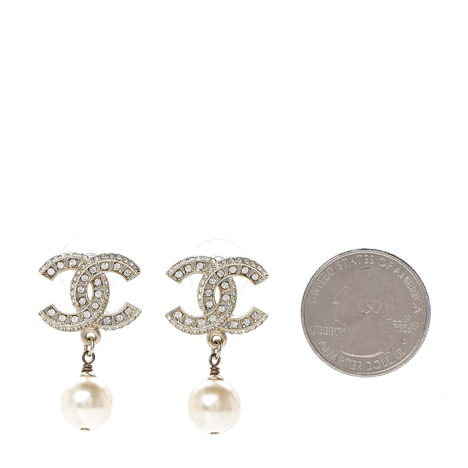 Chanel Crystal Pearl CC Drop Earrings Gold 2 of 4