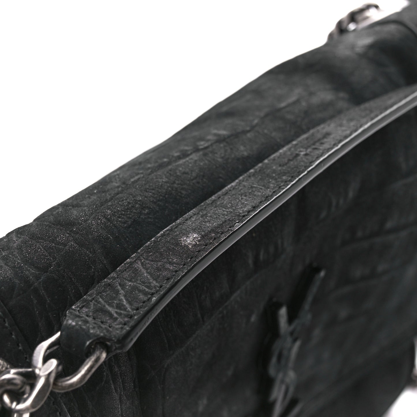 Nubuck Crocodile Embossed Monogram Medium Niki Chain Satchel Black