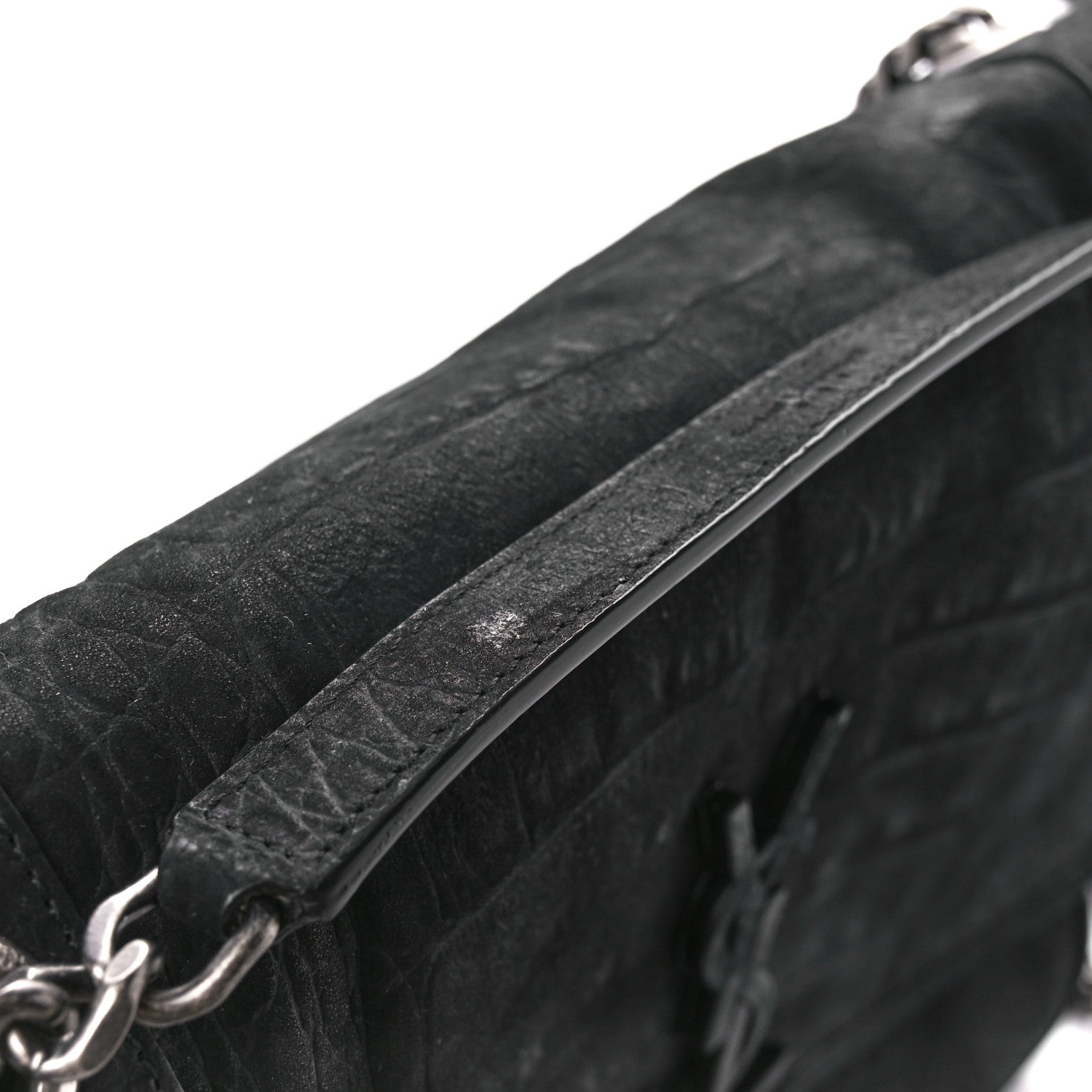 Saint Laurent Nubuck Crocodile Embossed Monogram Medium Niki Chain Satchel Black 12 of 13