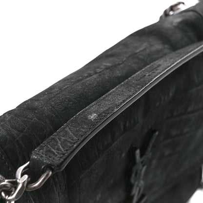 Saint Laurent Nubuck Crocodile Embossed Monogram Medium Niki Chain Satchel Black 12 of 13