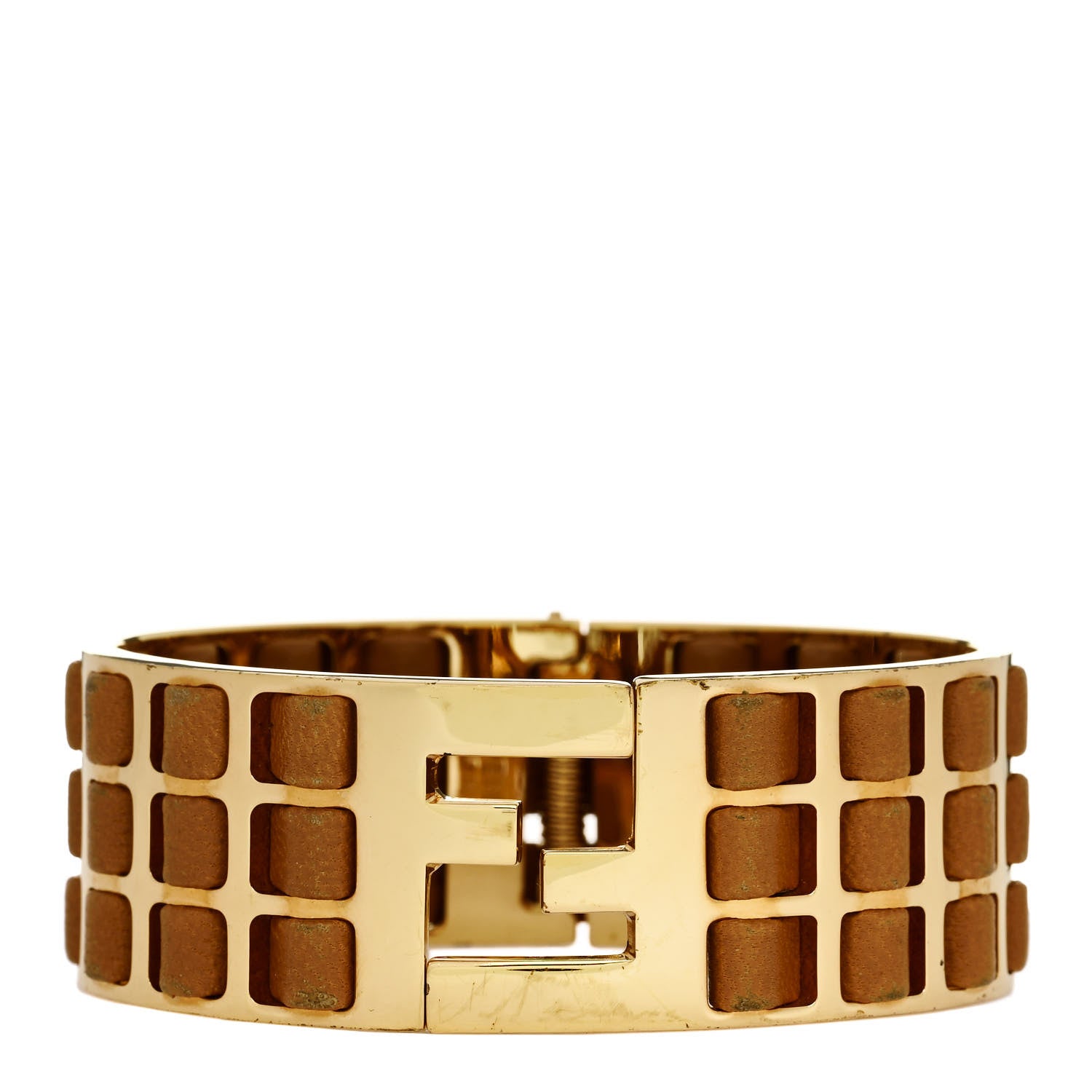 Fendi Metal Nappa Fendista Bracelet Gold Brown 1 of 5