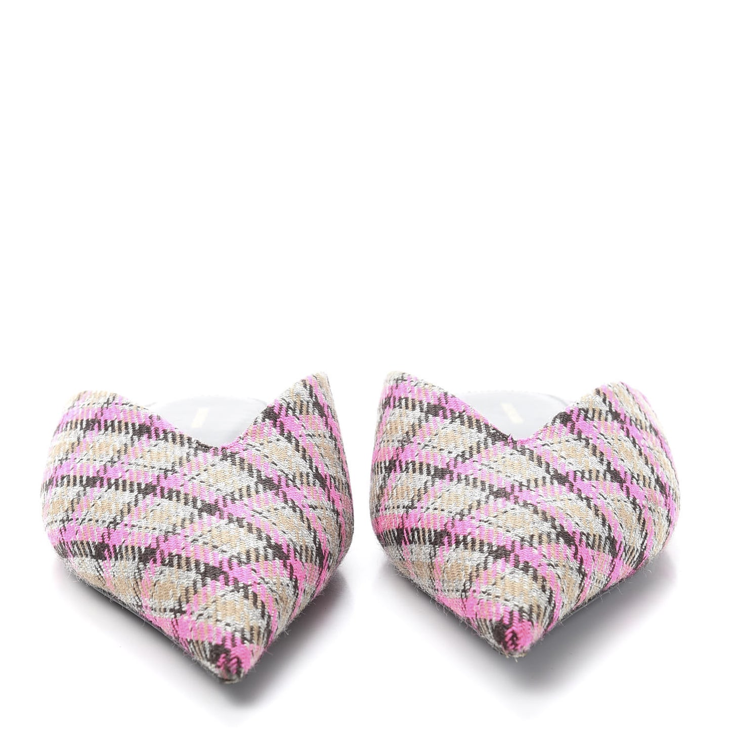 Wool Check Pointed Toe Flat Mules 38.5 Grey Pink