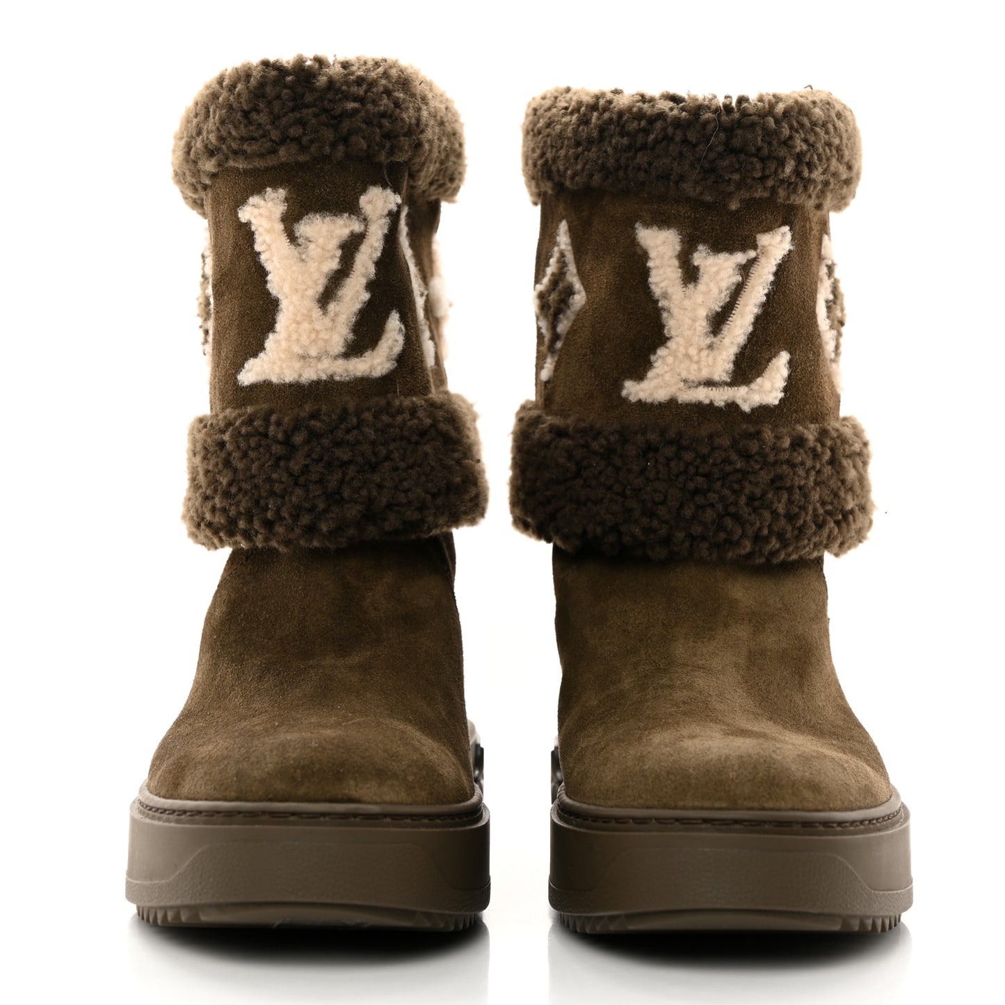 Suede Calfskin Shearling Snowdrop Flat Ankle Boot 39 Khaki