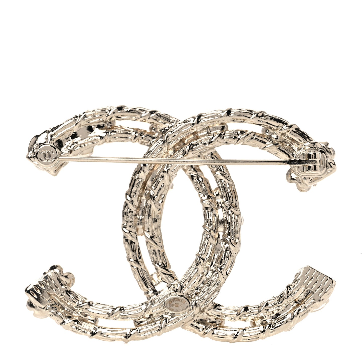 Metal Crystal Camellia CC Brooch Light Gold