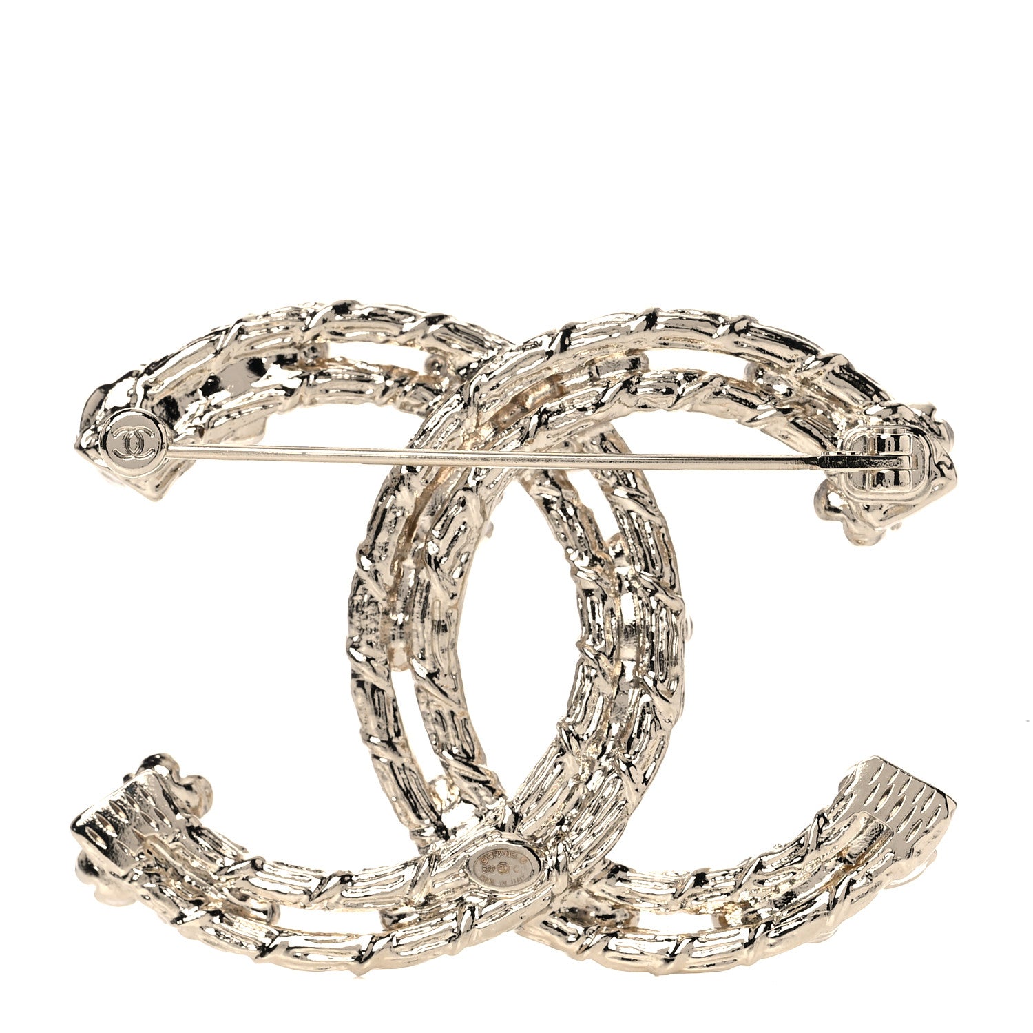 Chanel Metal Crystal Camellia CC Brooch Light Gold 3 of 5